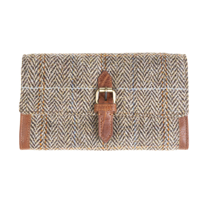 Ladies Ht Leather Long Purse Tan & Brown Herringbone / Tan - Heritage Of Scotland - TAN & BROWN HERRINGBONE / TAN