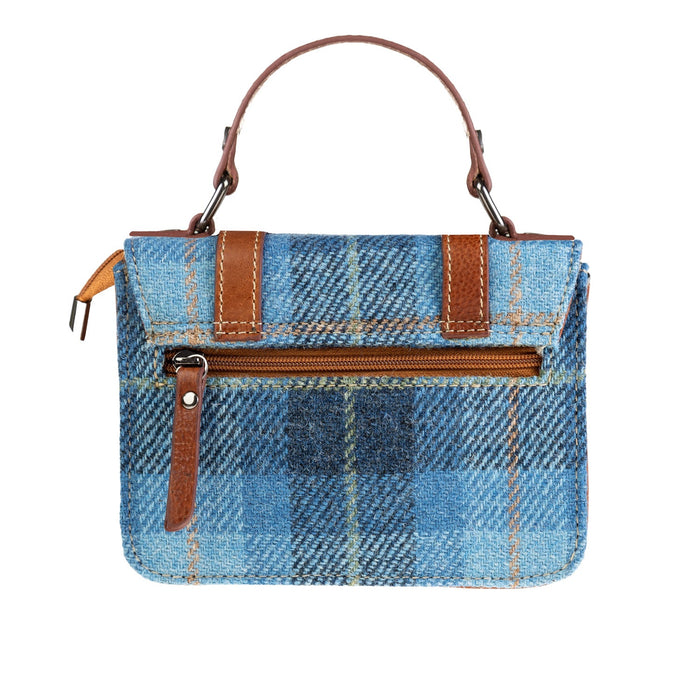 Ladies Ht Leather Mini Satchel Blue Check / Tan - Heritage Of Scotland - BLUE CHECK / TAN