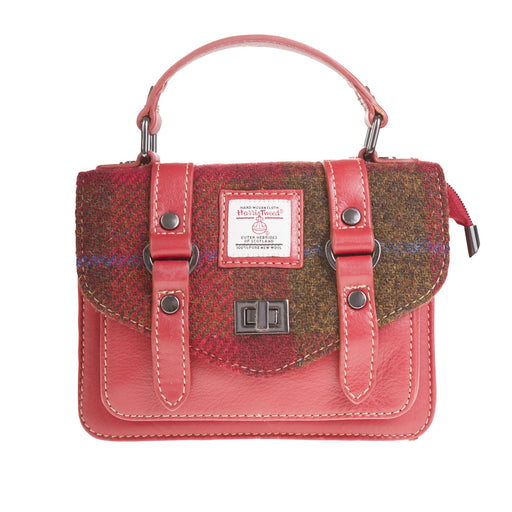 Ladies Ht Leather Mini Satchel Cerise Check / Red - Heritage Of Scotland - CERISE CHECK / RED