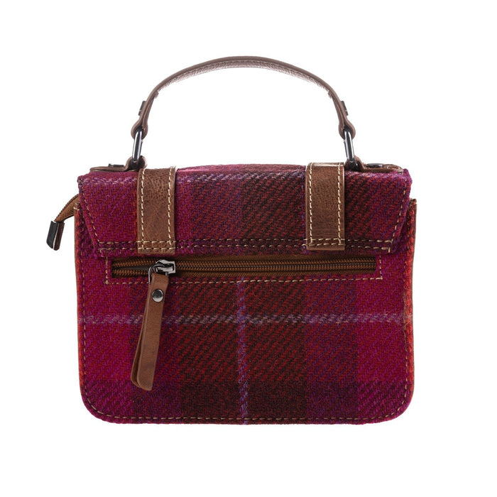 Ladies Ht Leather Mini Satchel Cerise Check / Tan - Heritage Of Scotland - CERISE CHECK / TAN