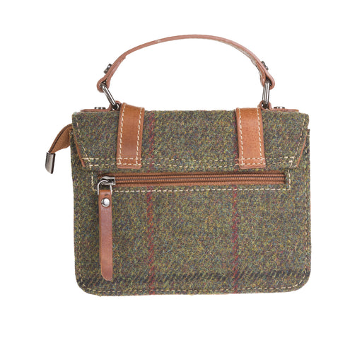 Ladies Ht Leather Mini Satchel Dark Green Check / Tan - Heritage Of Scotland - DARK GREEN CHECK / TAN