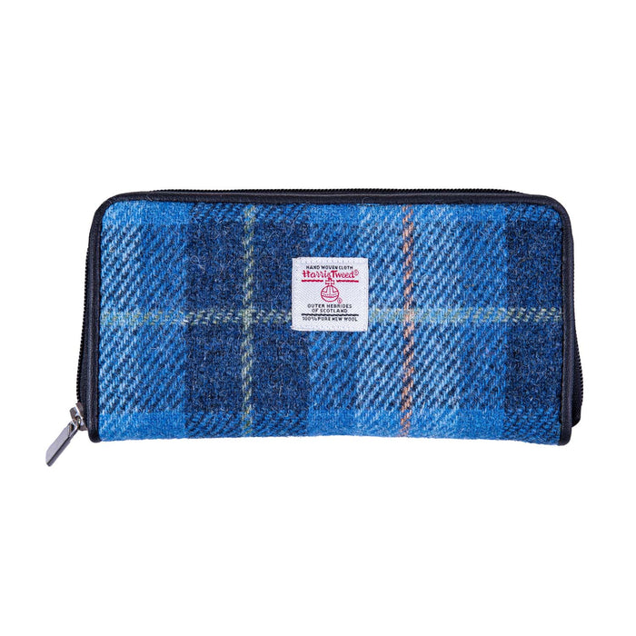 Ladies Ht Leather Purse Blue Check / Black - Heritage Of Scotland - BLUE CHECK / BLACK