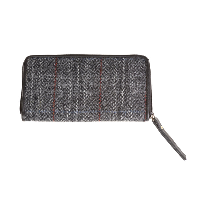 Ladies Ht Leather Purse Grey & Red Check / Black - Heritage Of Scotland - GREY & RED CHECK / BLACK