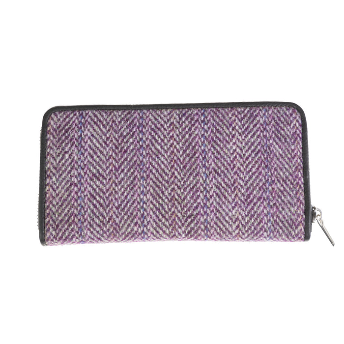 Ladies Ht Leather Purse Plum Herringbone / Black - Heritage Of Scotland - PLUM HERRINGBONE / BLACK