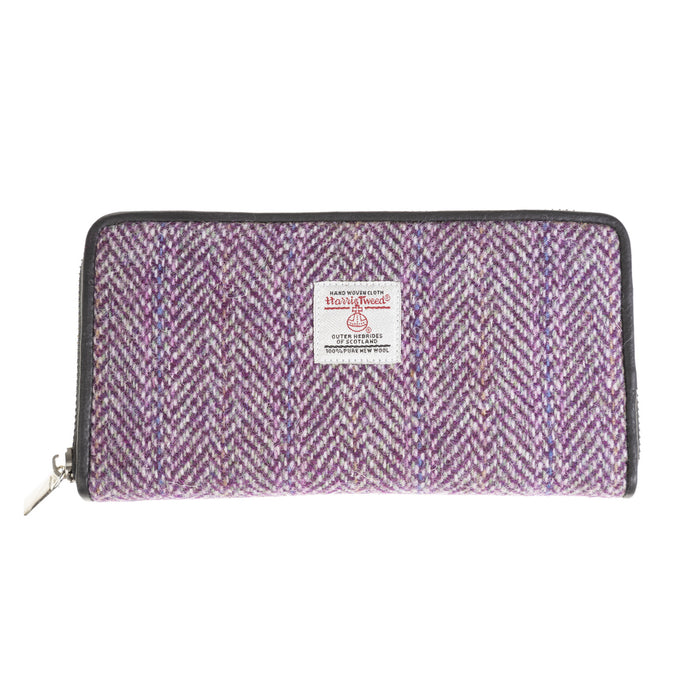 Ladies Ht Leather Purse Plum Herringbone / Black - Heritage Of Scotland - PLUM HERRINGBONE / BLACK