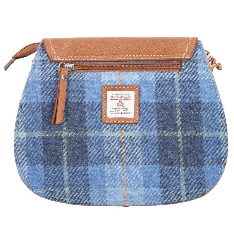 Ladies Ht Leather Shoulder Bag Blue Check / Tan - Heritage Of Scotland - BLUE CHECK / TAN