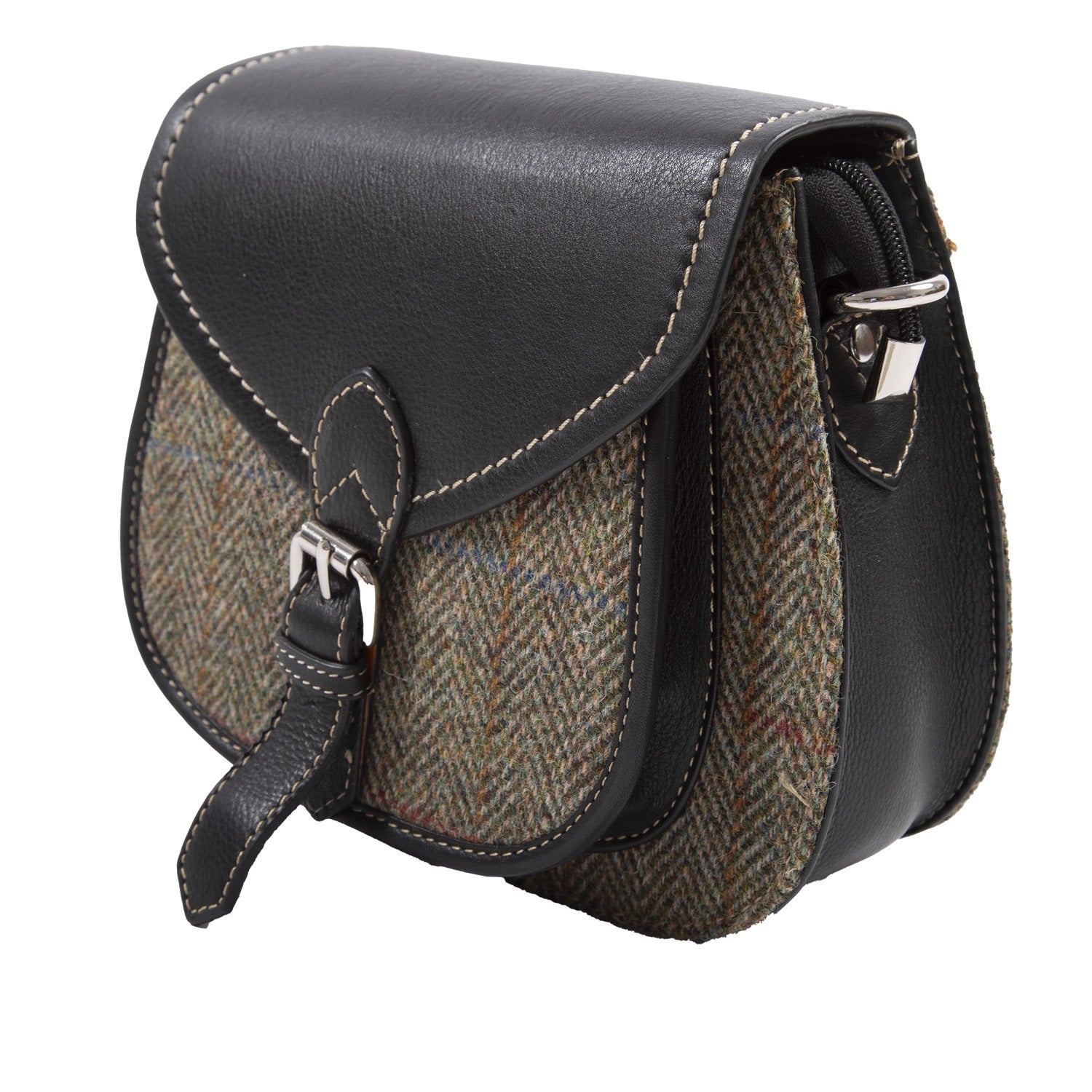 Ladies Ht Leather Shoulder Bag Lt Brown Check / Black - Heritage Of Scotland - LT BROWN CHECK / BLACK