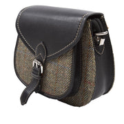 Ladies Ht Leather Shoulder Bag Lt Brown Check / Black - Heritage Of Scotland - LT BROWN CHECK / BLACK