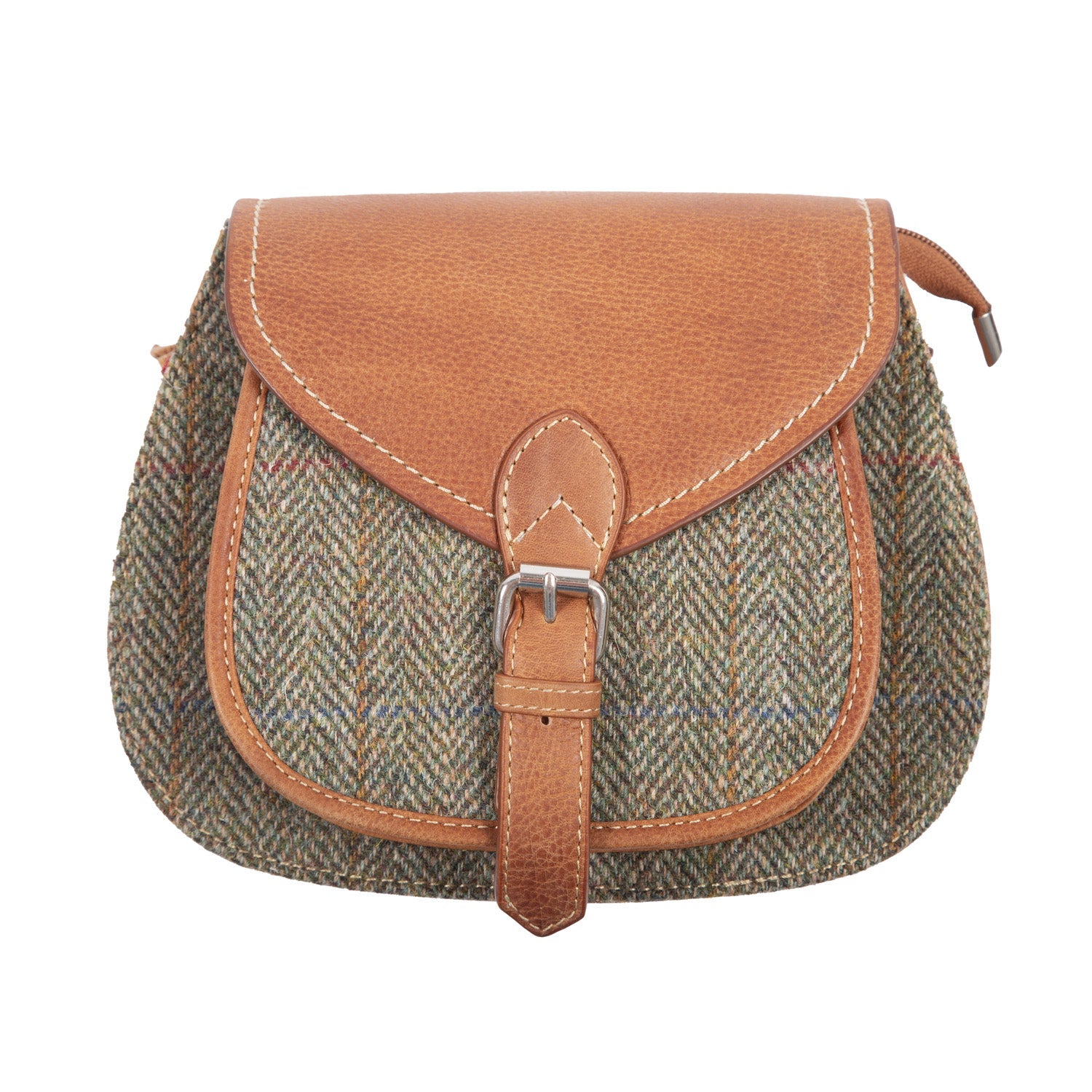 Ladies Ht Leather Shoulder Bag Lt Brown Check / Tan - Heritage Of Scotland - LT BROWN CHECK / TAN