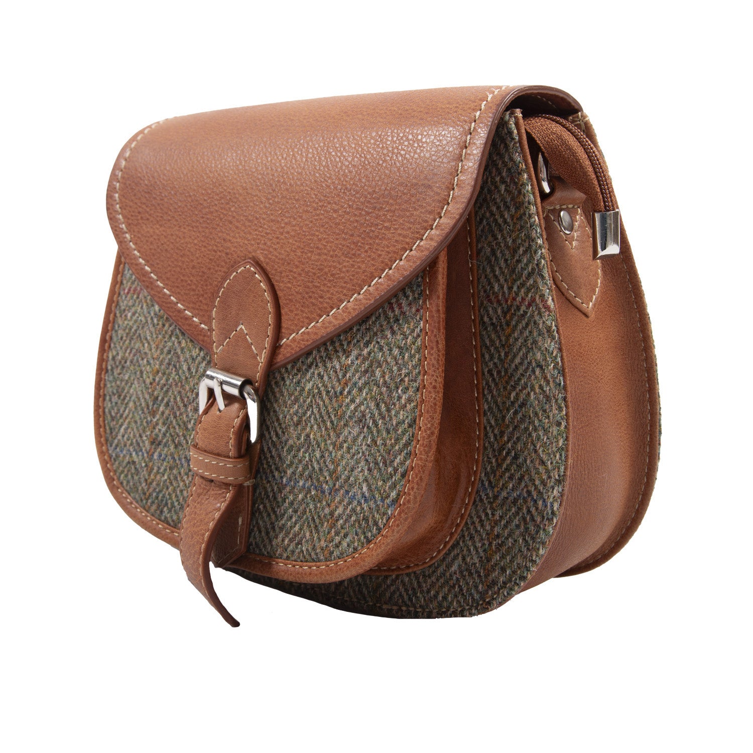 Ladies Ht Leather Shoulder Bag Lt Brown Check / Tan - Heritage Of Scotland - LT BROWN CHECK / TAN