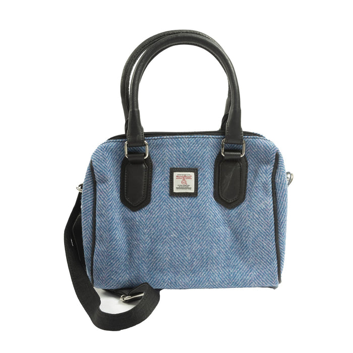 Ladies Ht Leather Small Handbag Blue & Pink Herringbone / Black - Heritage Of Scotland - BLUE & PINK HERRINGBONE / BLACK
