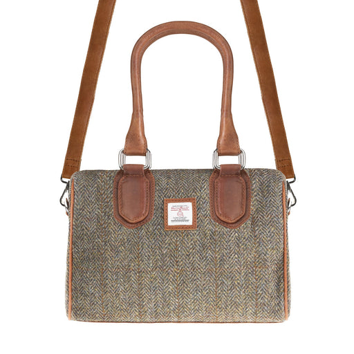 Ladies Ht Leather Small Handbag Brown Herringbone / Tan - Heritage Of Scotland - BROWN HERRINGBONE / TAN