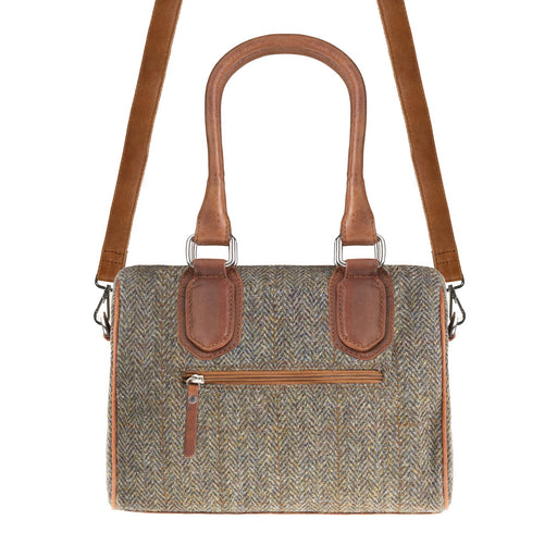 Ladies Ht Leather Small Handbag Brown Herringbone / Tan - Heritage Of Scotland - BROWN HERRINGBONE / TAN