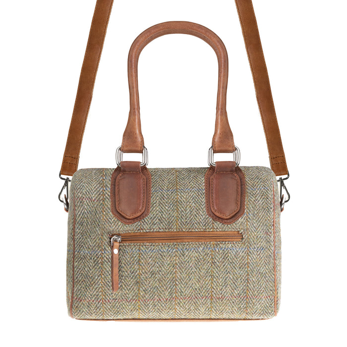 Ladies Ht Leather Small Handbag Lt Brown Check / Tan - Heritage Of Scotland - LT BROWN CHECK / TAN