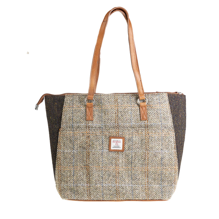 Ladies Ht Leather Tote Bag Tan & Brown Hb W. Dark Brown Bc / Tan - Heritage Of Scotland - TAN & BROWN HB W. DARK BROWN BC / TAN