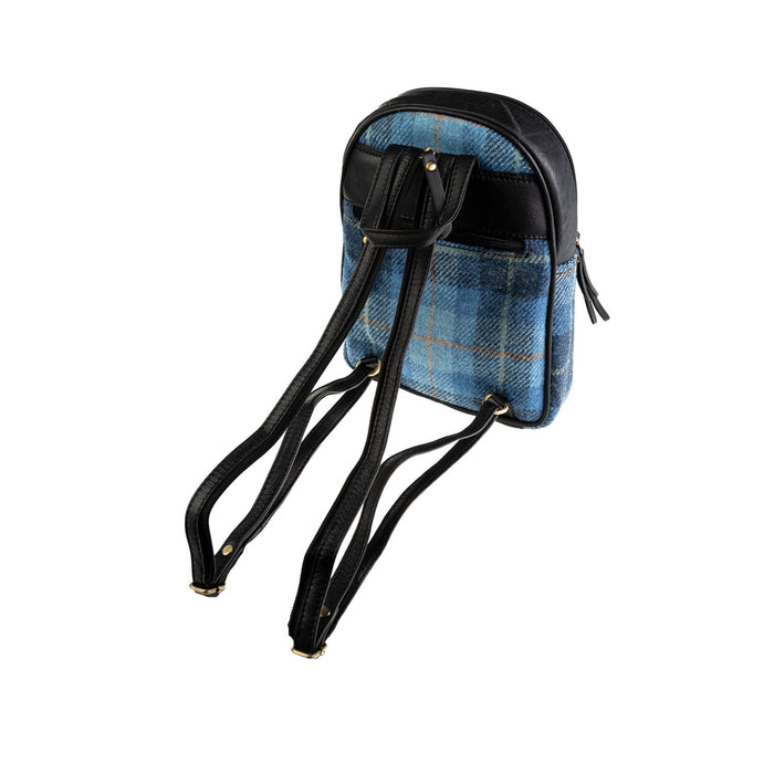 Ladies Ht Leather Zipped Backpack Blue Check / Black - Heritage Of Scotland - BLUE CHECK / BLACK
