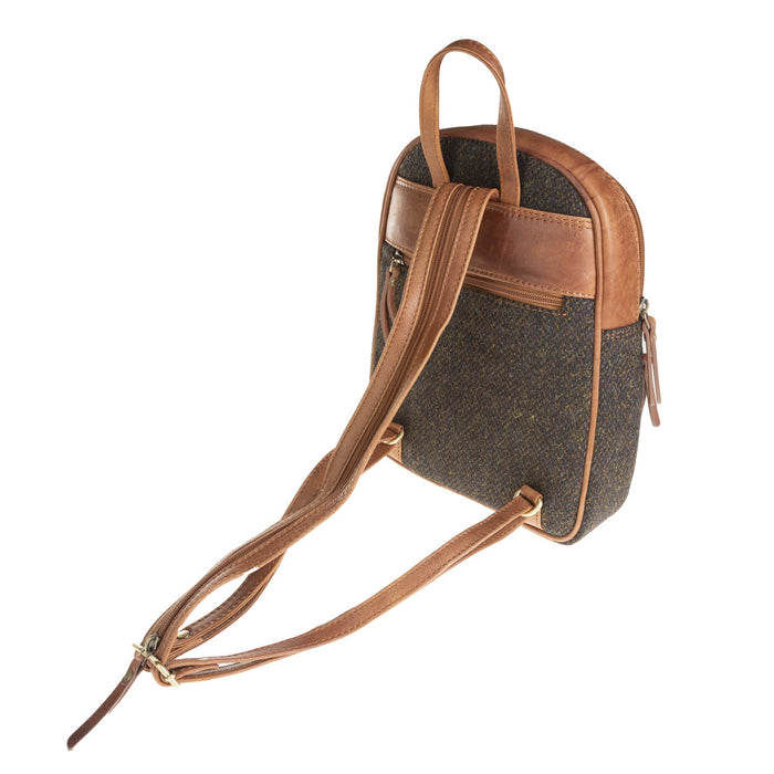 Ladies Ht Leather Zipped Backpack Dark Brown Barleycorn / Tan - Heritage Of Scotland - DARK BROWN BARLEYCORN / TAN