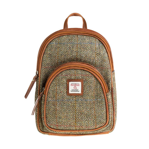 Ladies Ht Leather Zipped Backpack Lt Brown Check / Tan - Heritage Of Scotland - LT BROWN CHECK / TAN