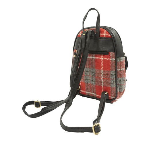Ladies Ht Leather Zipped Backpack Red Check / Black - Heritage Of Scotland - RED CHECK / BLACK