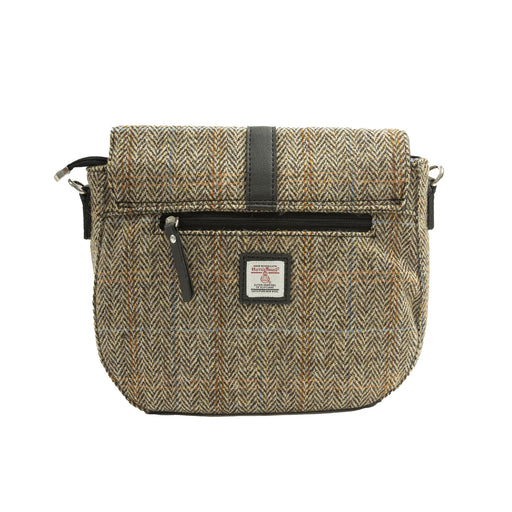 Ladies Ht Vegan Leather Flap Over Bag Tan & Brown Herringbone / Black - Heritage Of Scotland - TAN & BROWN HERRINGBONE / BLACK