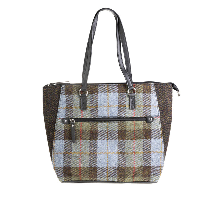 Ladies Ht Vegan Leather Tote Bag Lovat Check W. Dark Brown Bc / Black - Heritage Of Scotland - LOVAT CHECK W. DARK BROWN BC / BLACK