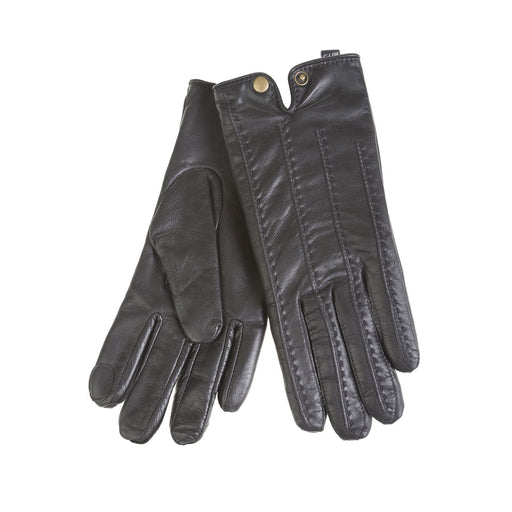 Ladies Leather Glove With Button Detail - Heritage Of Scotland - BLACK