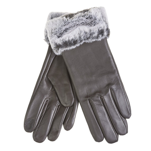 Ladies Leather Gloves With Faux Fur Trim Brown - Heritage Of Scotland - BROWN