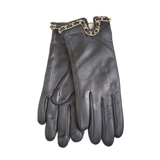 Ladies Suede Glove With Gold Chain - Heritage Of Scotland - BLACK