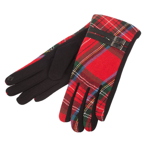 Ladies Tartan Buckle Gloves - Heritage Of Scotland - RED