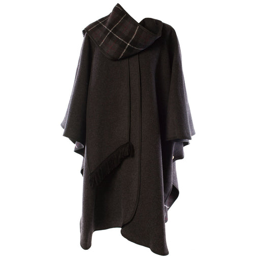 Ladies Wool Blend Reversible Cape Charcoal - Heritage Of Scotland - CHARCOAL