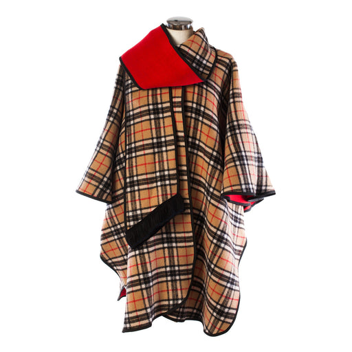 Ladies Wool Blend Reversible Cape Red - Heritage Of Scotland - RED