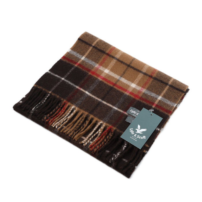 Lyle & Scott 100% Cashmere Scarf Camel/Chocolate/Red - Heritage Of Scotland - CAMEL/CHOCOLATE/RED