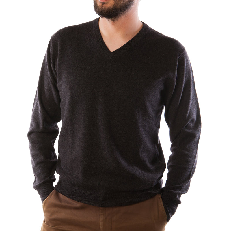 Men's Dunedin Cashmere 100% Cashmere V Charcoal - Heritage Of Scotland - CHARCOAL