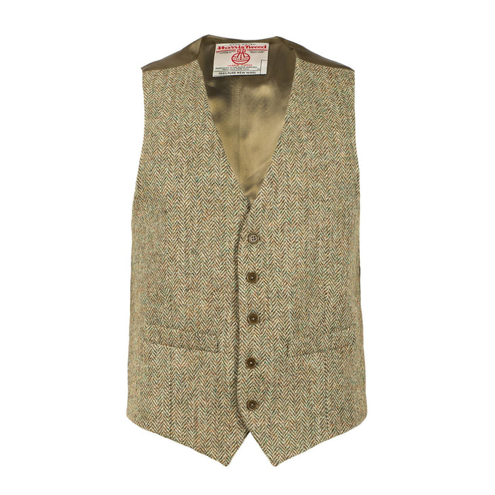 Men's Harris Tweed Lewis Waistcoat Green Herringbone - Heritage Of Scotland - GREEN HERRINGBONE