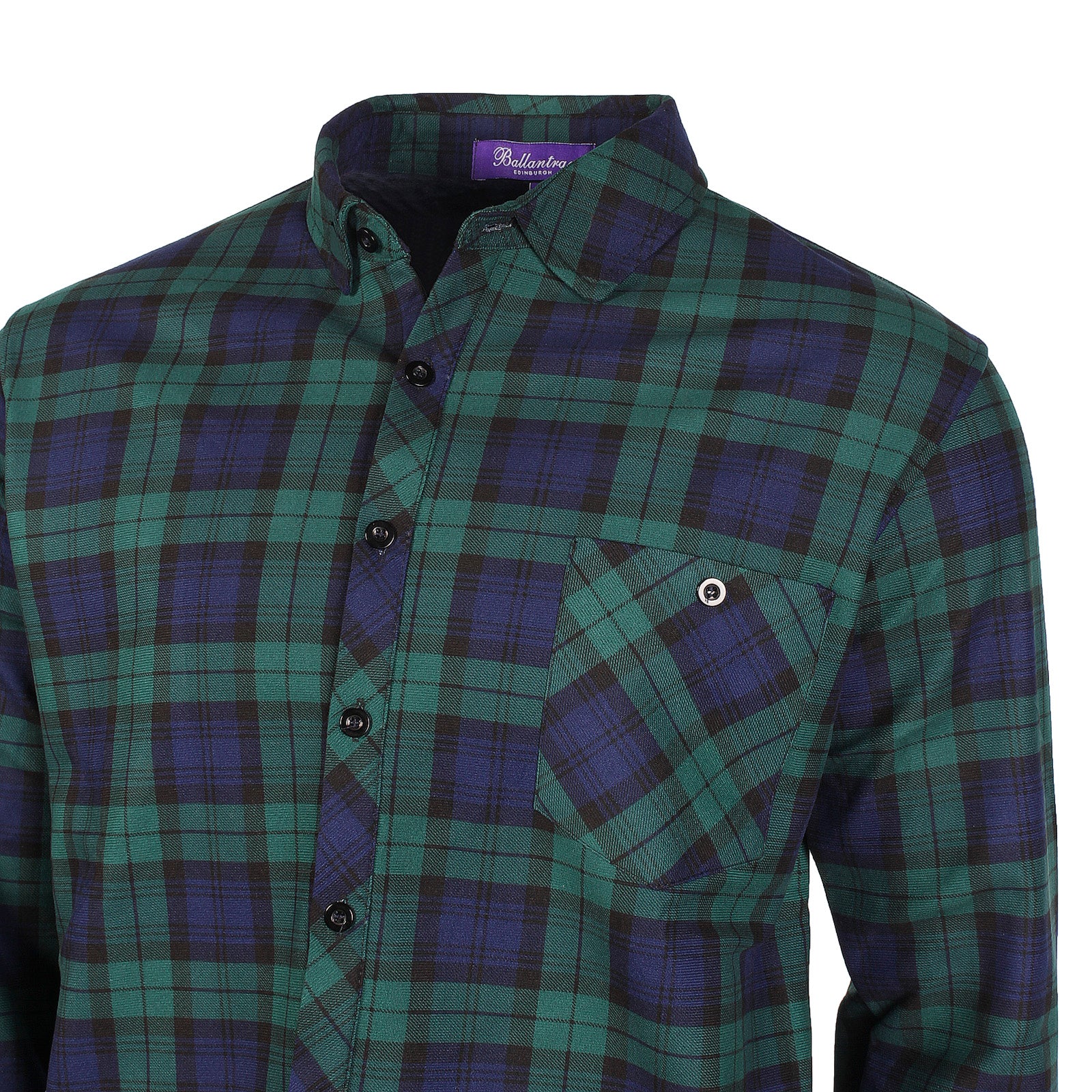 Men's Plaid Velour Lined Check Shirt Black Watch - Heritage Of Scotland - BLACK WATCH