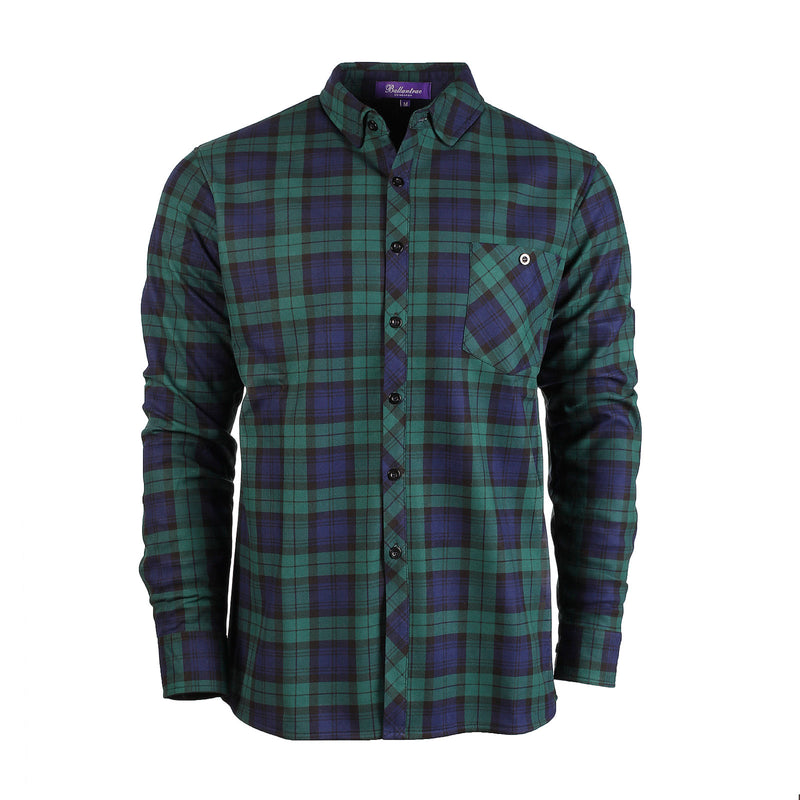 Men's Plaid Velour Lined Check Shirt Black Watch - Heritage Of Scotland - BLACK WATCH