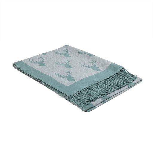 Scarf With Tassels Stag Green - Heritage Of Scotland - GREEN