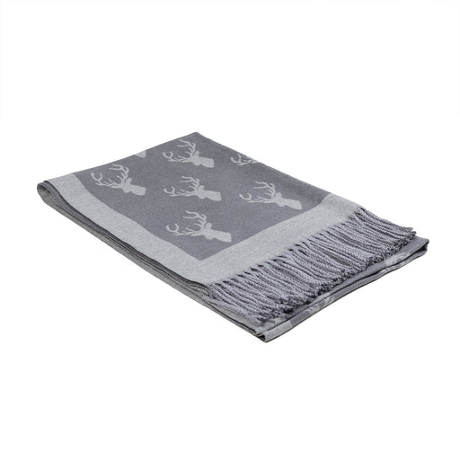 Scarf With Tassels Stag Grey - Heritage Of Scotland - GREY