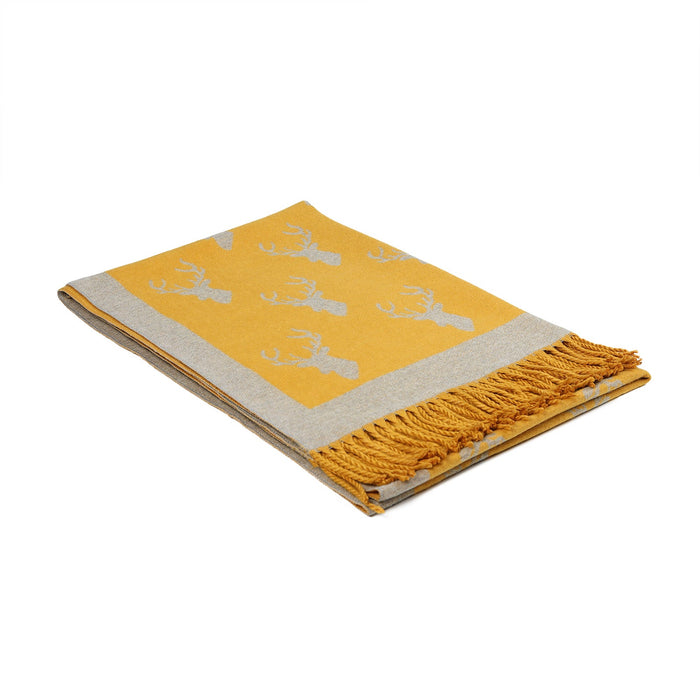 Scarf With Tassels Stag Ochre - Heritage Of Scotland - OCHRE