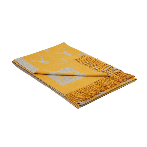 Scarf With Tassels Stag Ochre - Heritage Of Scotland - OCHRE