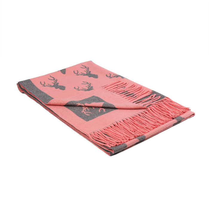 Scarf With Tassels Stag Pink - Heritage Of Scotland - PINK