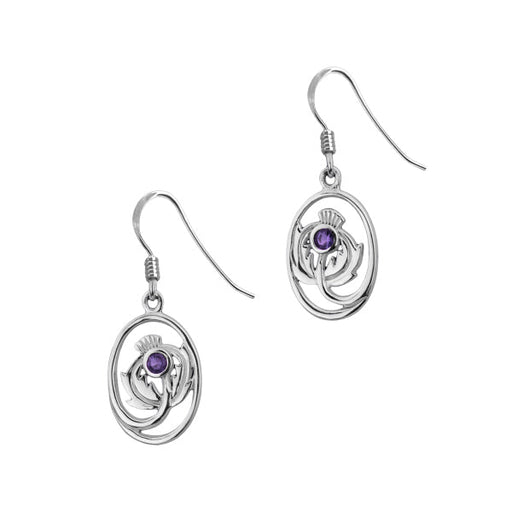 Scottish Thistle Earrings With Amethyst - Heritage Of Scotland - NA