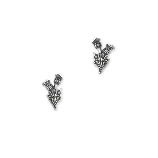 Scottish Thistle Silver Stud Earrings With Marcasite Stones - Heritage Of Scotland - NA
