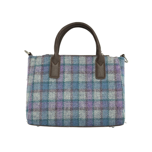 Small Tote Bag With Shoulder Strap Brora Blue/Purple Check On Grey - Heritage Of Scotland - BLUE/PURPLE CHECK ON GREY