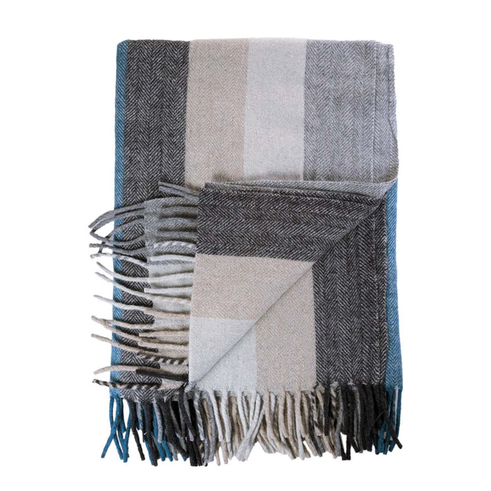 Stripe Herringbone Blanket Natural Teal - Heritage Of Scotland - NATURAL TEAL