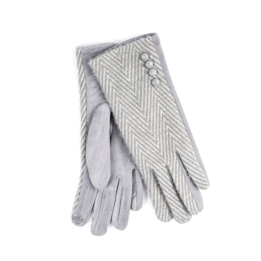 Super Soft Herringbone Button Glove - Heritage Of Scotland - PEBBLE
