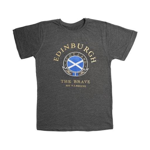 T-Shirt Gold Circle Edin/Scot/Flag/Brave - Heritage Of Scotland - CHARCOAL