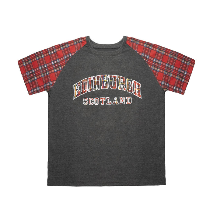 T-Shirts Emb Edin/Scotland Tartan Sleeve - Heritage Of Scotland - CHARCOAL