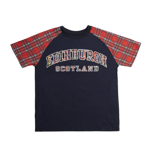 T-Shirts Emb Edin/Scotland Tartan Sleeve - Heritage Of Scotland - NAVY