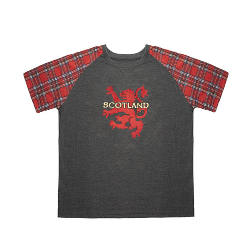 T-Shirts Emb Lion/Scotland Tartan Sleeve - Heritage Of Scotland - CHARCOAL